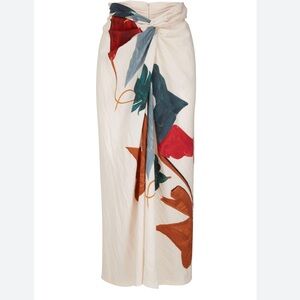 Women's Cream Floral Wrap Maxi Skirt